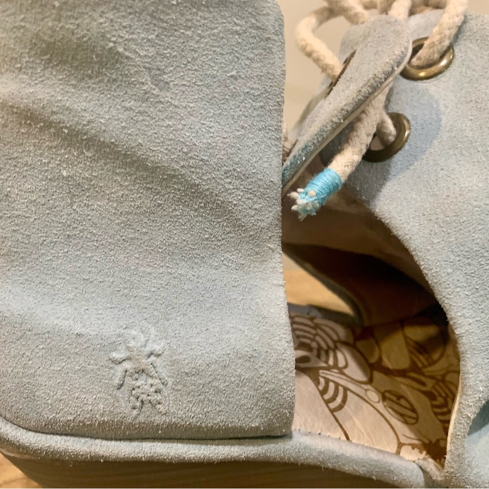 Fly London Women's Light Blue Suede Wedge Sandals - Picture 8 of 9